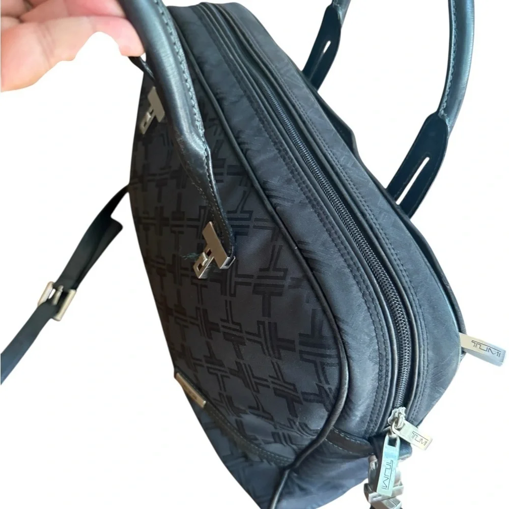 Tumi Black Briefcase with Leather Trim and Silver Hardware